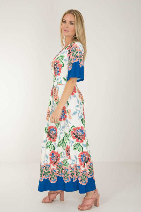 Nina bell sleeve long jersey dress - Blue