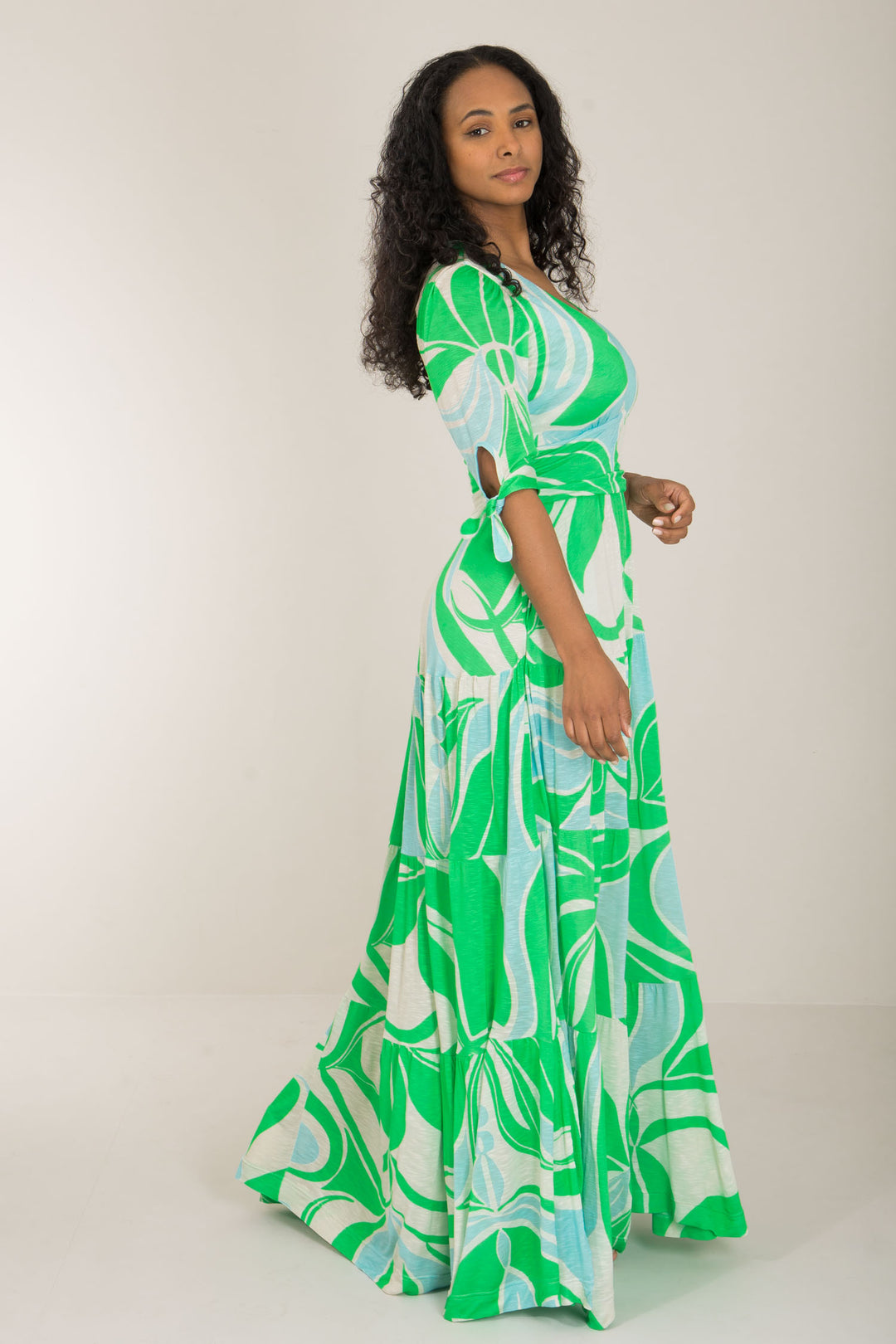 Flowy maxi jersey dress - Green