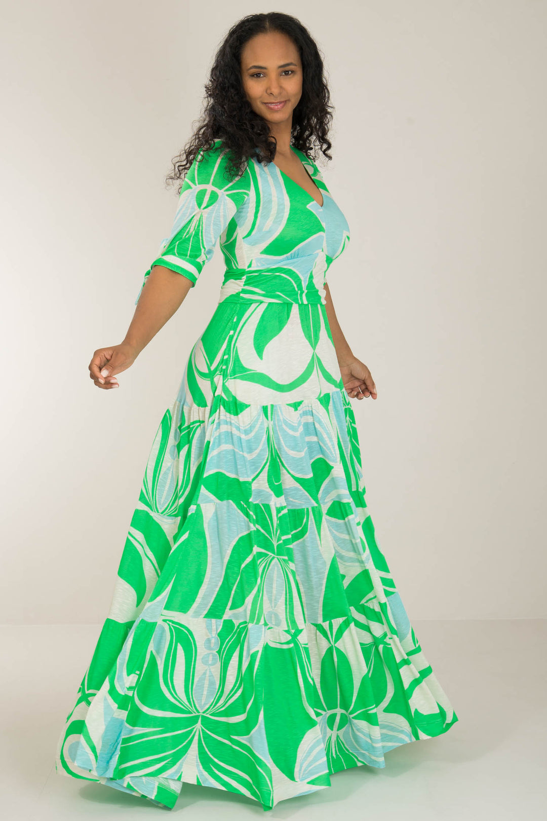 Flowy maxi jersey dress - Green