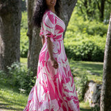Flowy maxi jersey dress - Pink