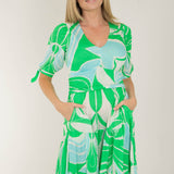 Flowy short jersey dress - Green