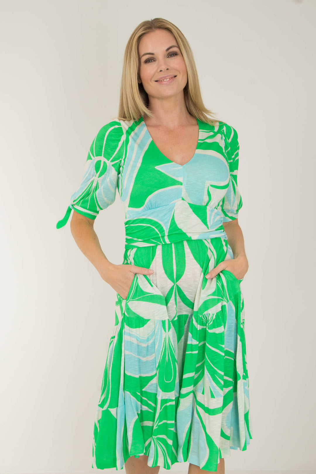 Flowy short jersey dress - Green