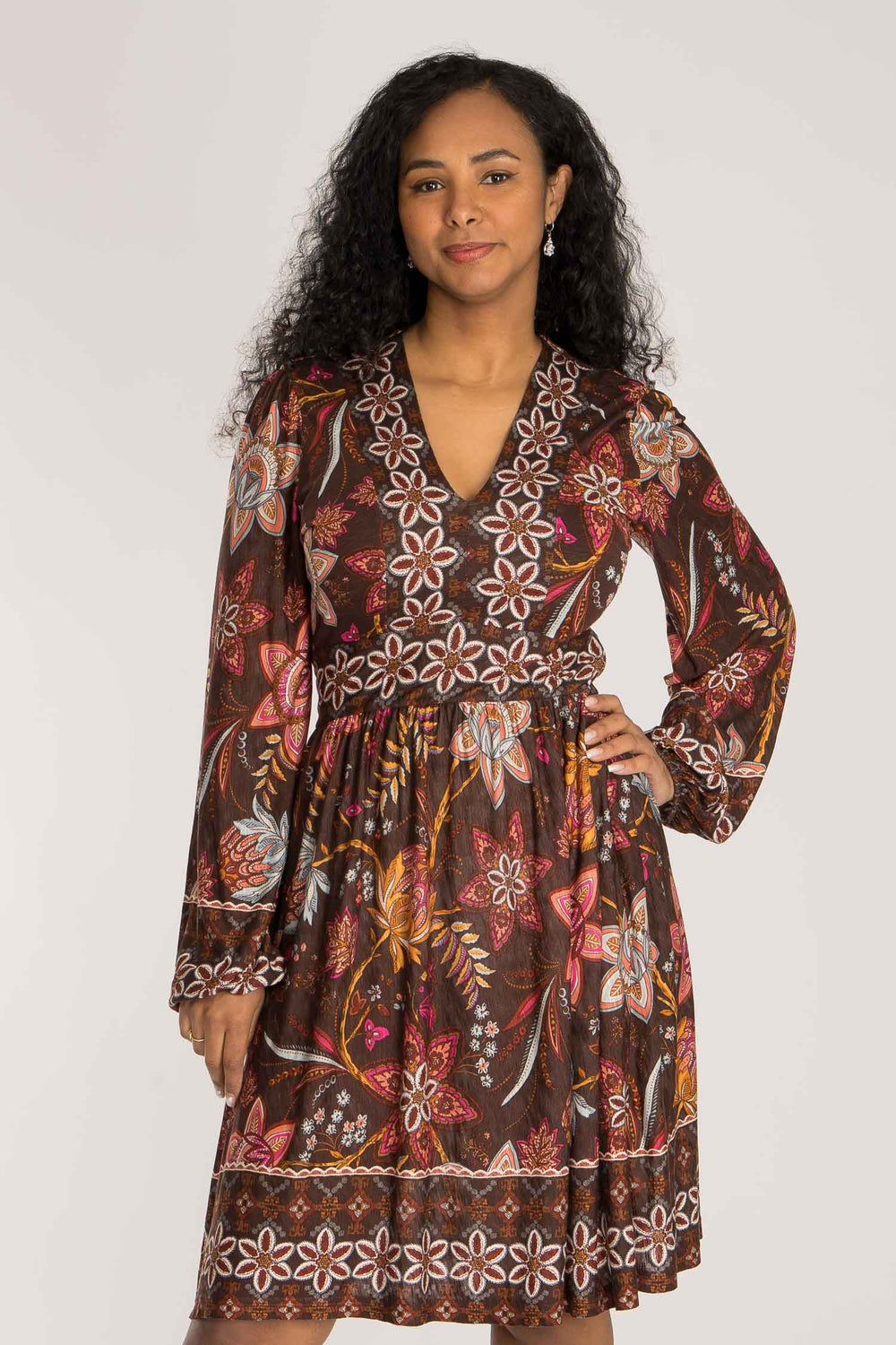 Pure boho short jersey dress - Brown