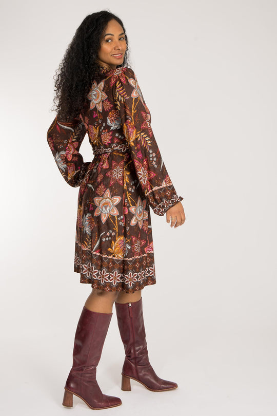 Pure boho short jersey dress - Brown