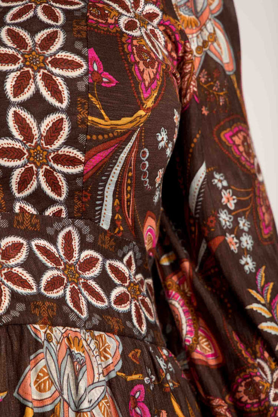Pure boho short jersey dress - Brown