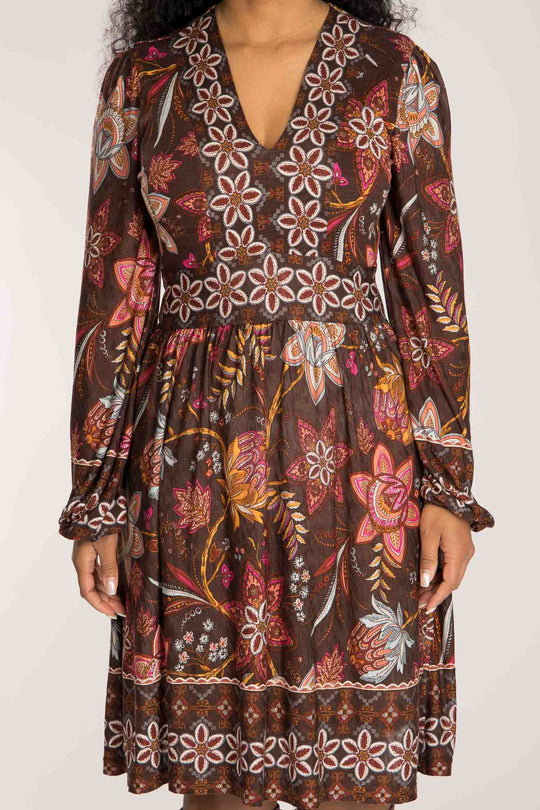 Pure boho short jersey dress - Brown