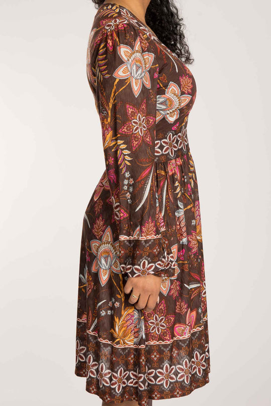 Pure boho short jersey dress - Brown