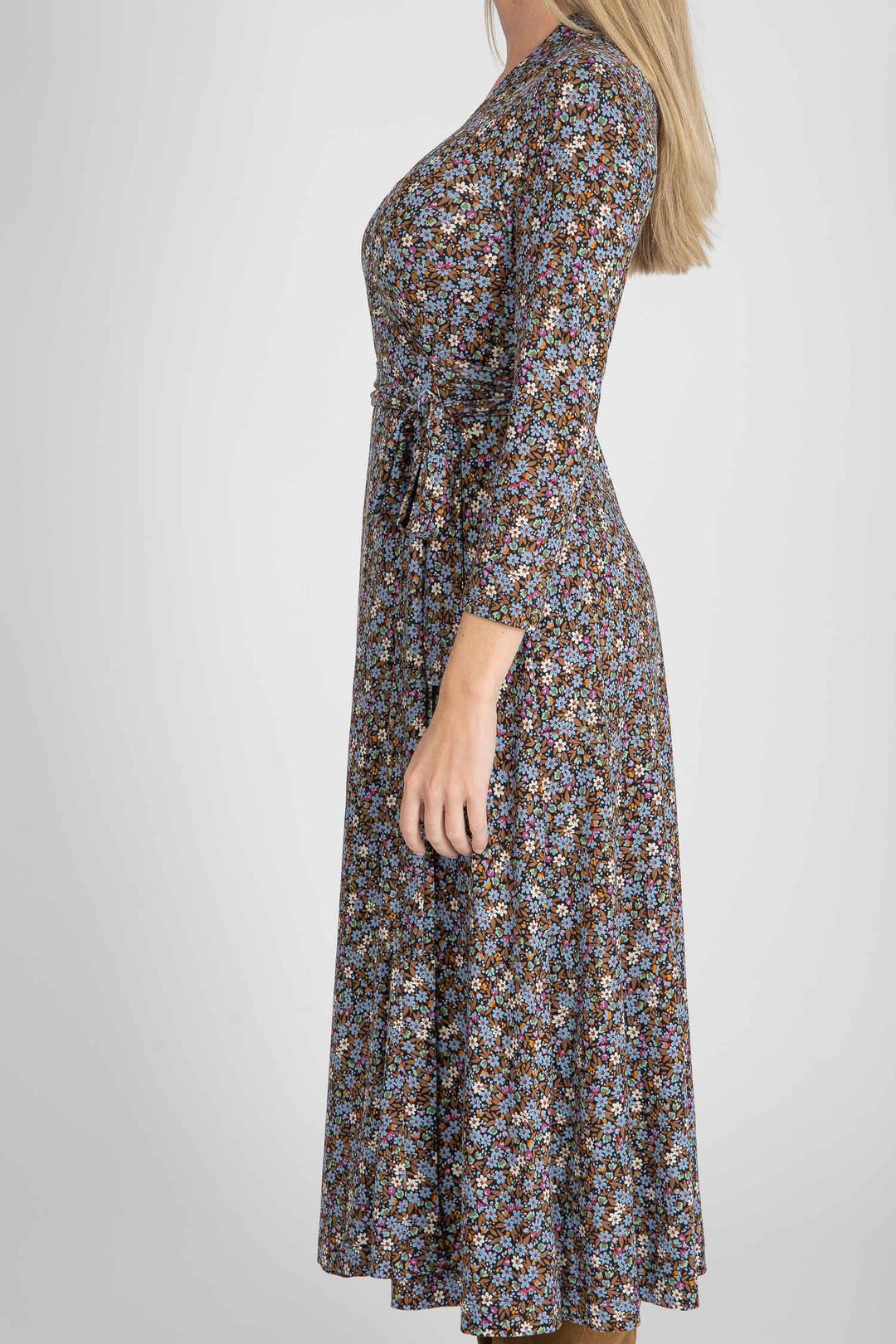 Bestie midi wrap jersey dress - Brown flowers