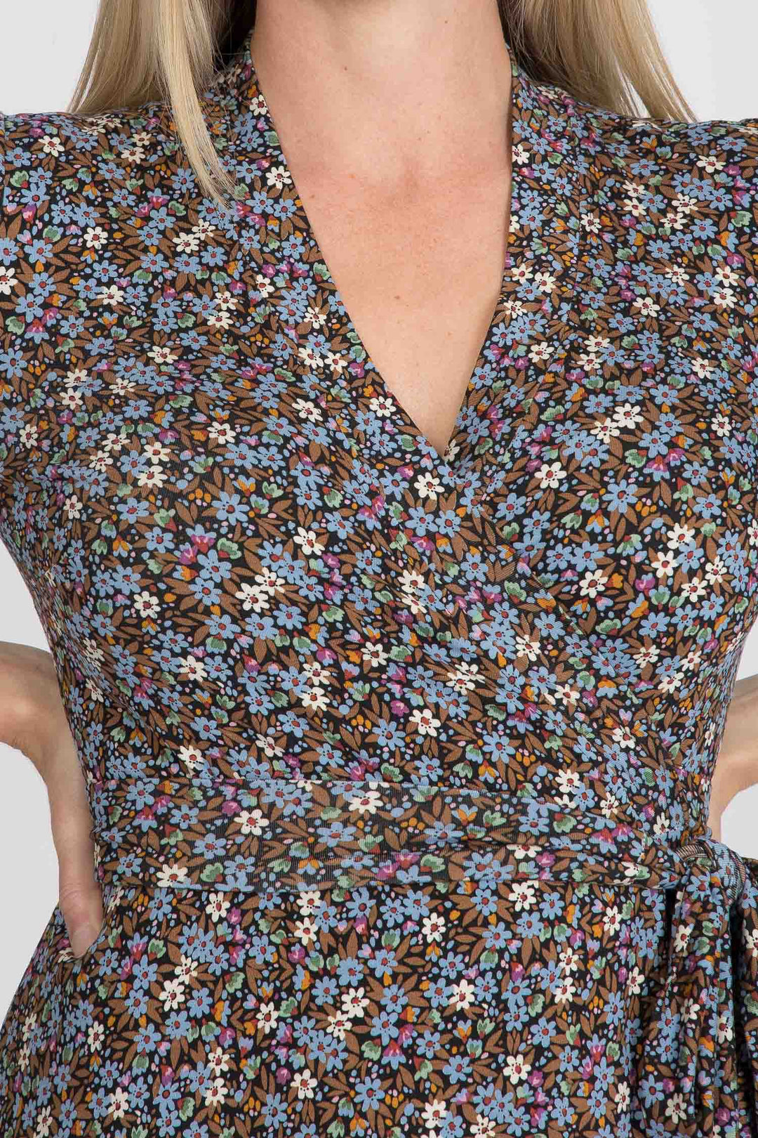 Bestie midi wrap jersey dress - Brown flowers