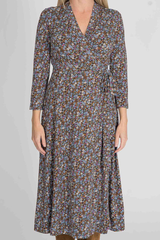 Bestie midi wrap jersey dress - Brown flowers