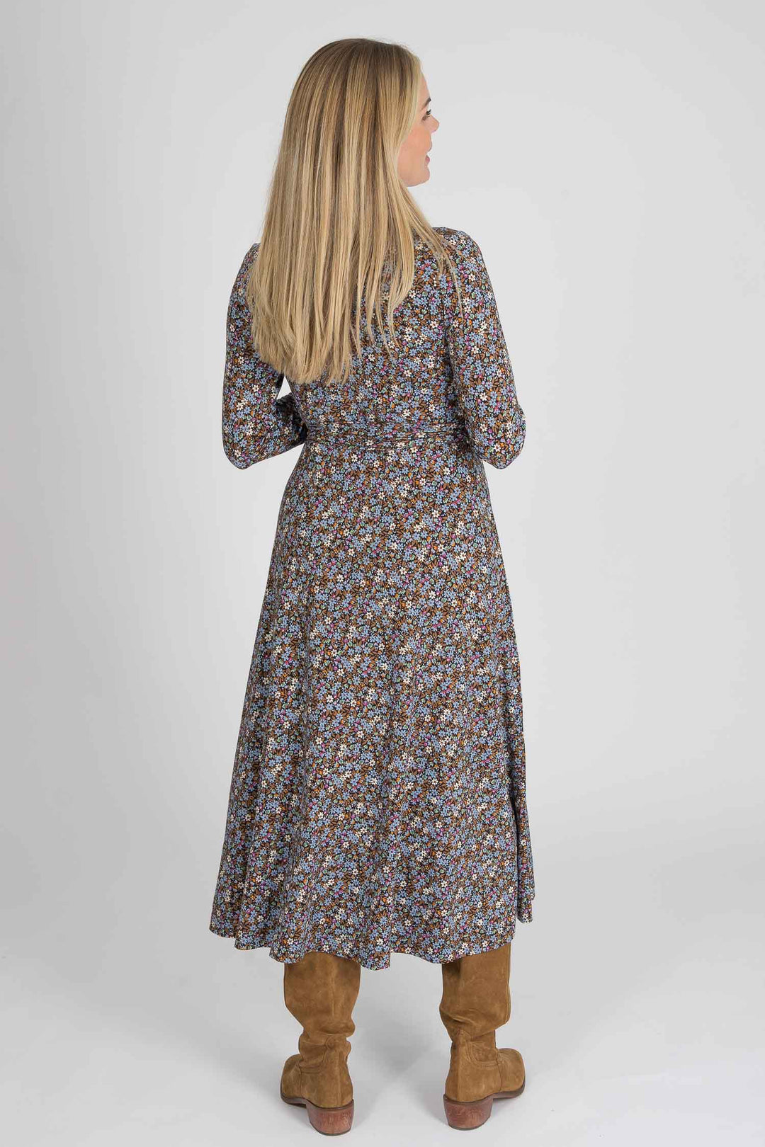 Bestie midi wrap jersey dress - Brown flowers