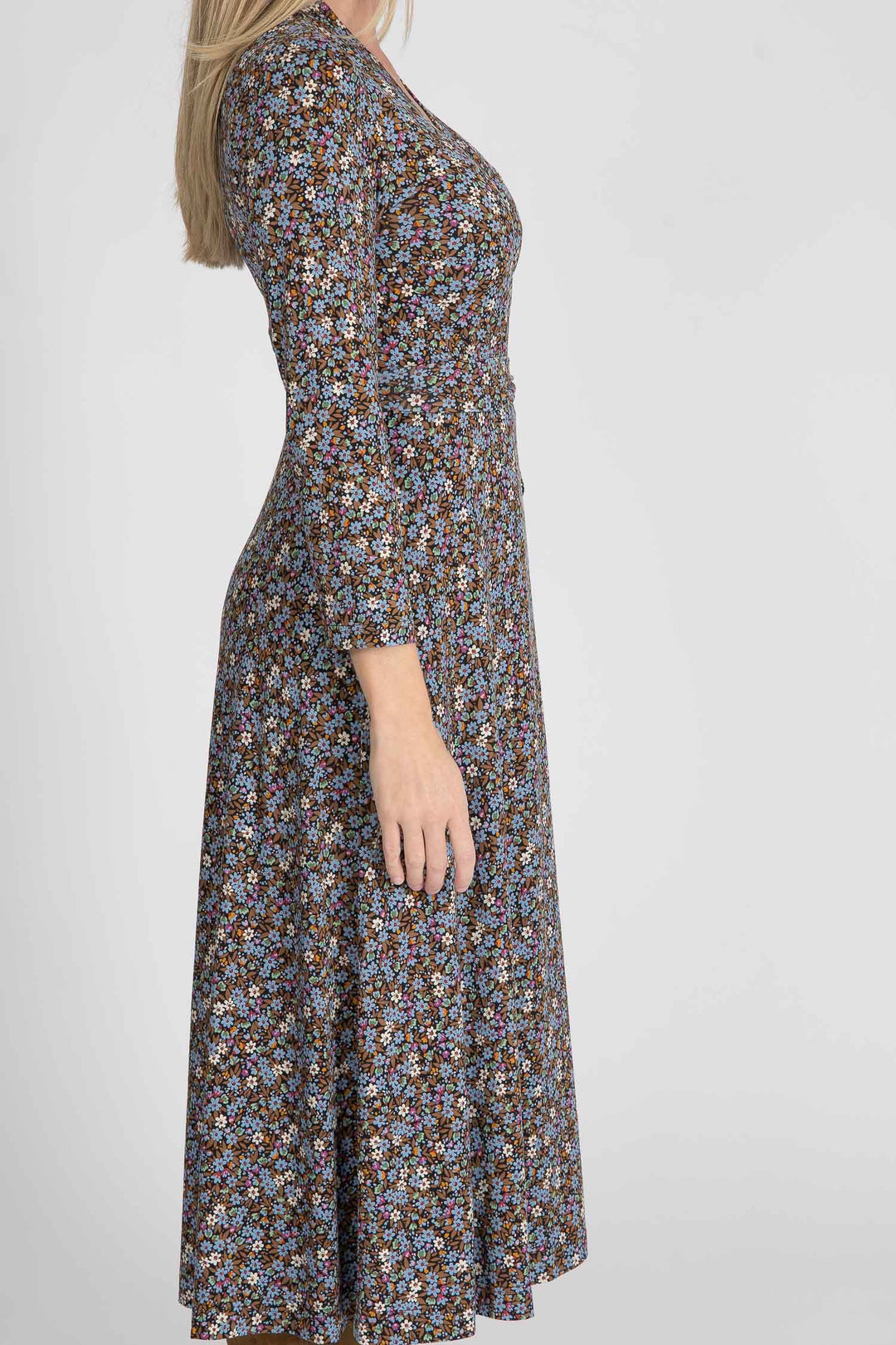 Bestie midi wrap jersey dress - Brown flowers