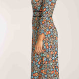 Picot pocket midi jersey dress - Black flowers