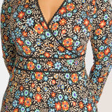 Picot pocket midi jersey dress - Black flowers