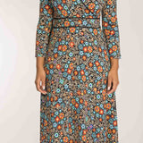 Picot pocket midi jersey dress - Black flowers