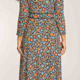 Picot pocket midi jersey dress - Black flowers