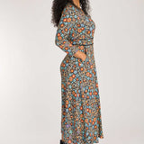 Picot pocket midi jersey dress - Black flowers