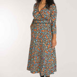 Picot pocket midi jersey dress - Black flowers