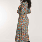 Picot pocket midi jersey dress - Black flowers