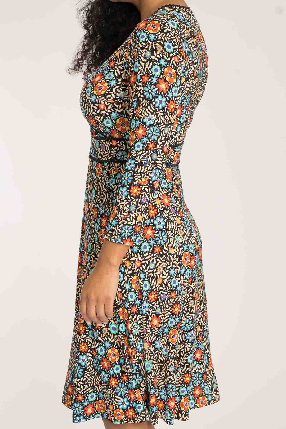 Picot pocket short jersey dress - Black flowers