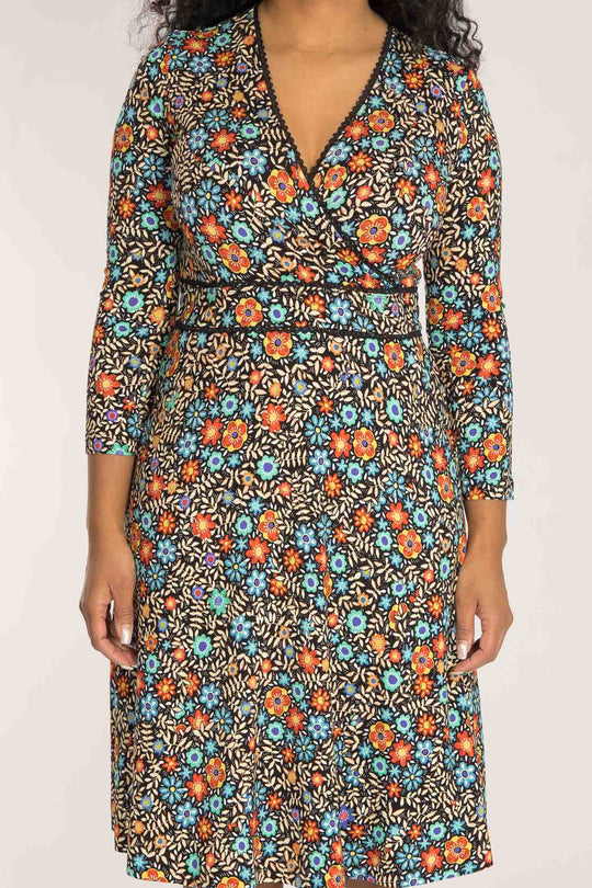 Picot pocket short jersey dress - Black flowers