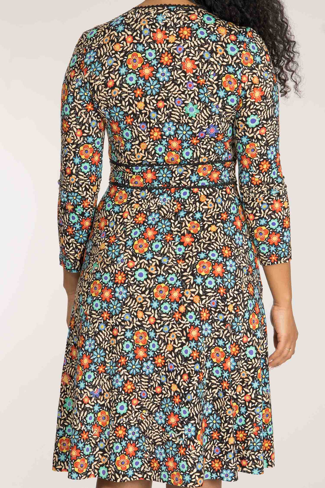 Picot pocket short jersey dress - Black flowers