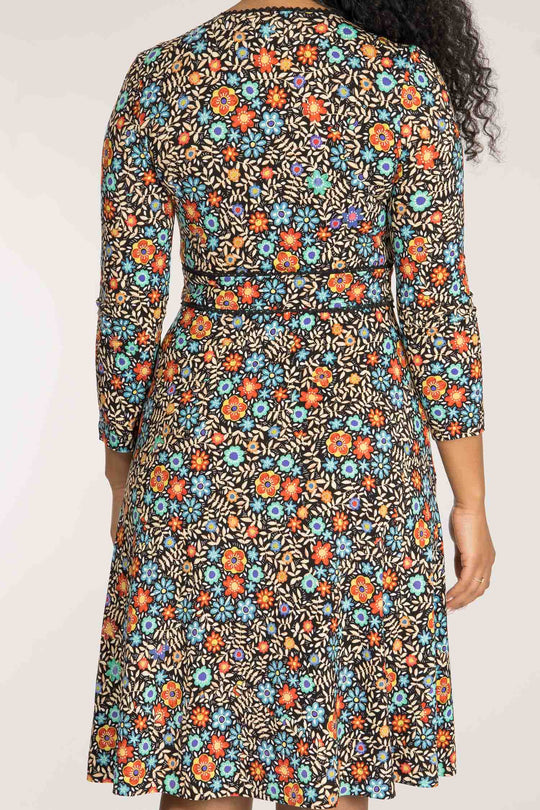 Picot pocket short jersey dress - Black flowers