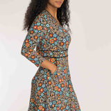 Picot pocket short jersey dress - Black flowers