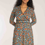 Picot pocket short jersey dress - Black flowers