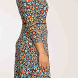 Picot pocket short jersey dress - Black flowers