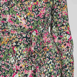 Puff sleeve midi wrap jersey dress - Pink flowers
