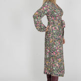 Puff sleeve midi wrap jersey dress - Pink flowers