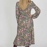 Puff sleeve midi wrap jersey dress - Pink flowers