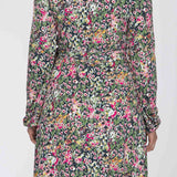 Puff sleeve short wrap jersey dress - Pink flowers