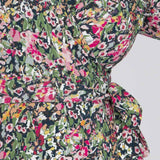 Puff sleeve short wrap jersey dress - Pink flowers