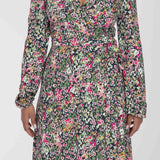 Puff sleeve short wrap jersey dress - Pink flowers