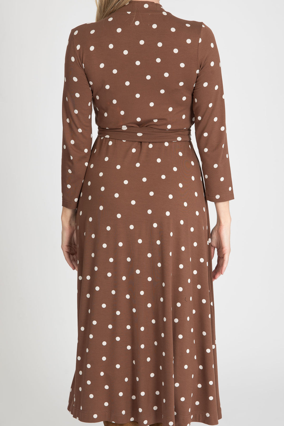 Bestie printed midi wrap jersey dress - Brown dot - Vadlång omlottklänning i trikå