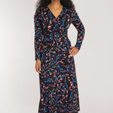 Closed wrap midi jersey dress - Blue-Pink