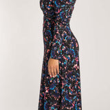 Closed wrap midi jersey dress - Blue-Pink