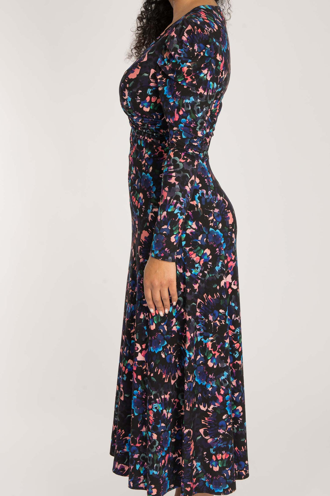 Closed wrap midi jersey dress - Blue-Pink