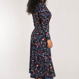 Closed wrap midi jersey dress - Blue-Pink