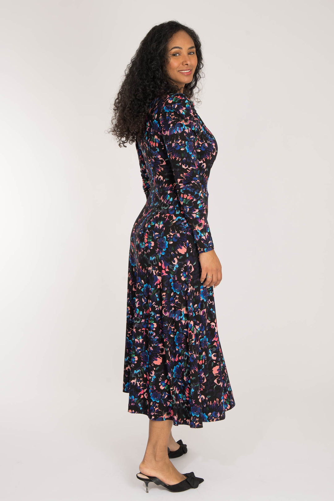 Closed wrap midi jersey dress - Blue-Pink