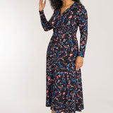 Closed wrap midi jersey dress - Blue-Pink