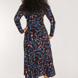 Closed wrap midi jersey dress - Blue-Pink