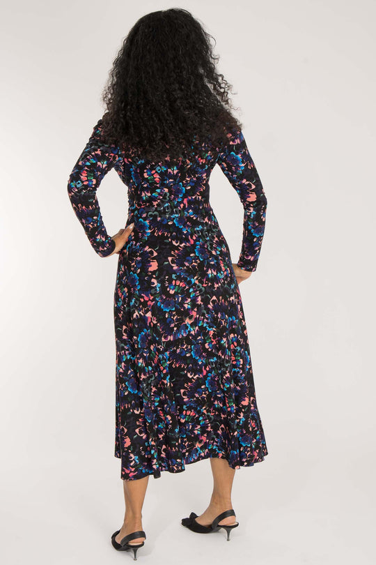 Closed wrap midi jersey dress - Blue-Pink