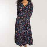 Closed wrap midi jersey dress - Blue-Pink