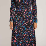 Closed wrap midi jersey dress - Blue-Pink