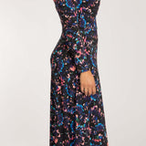 Closed wrap midi jersey dress - Blue-Pink