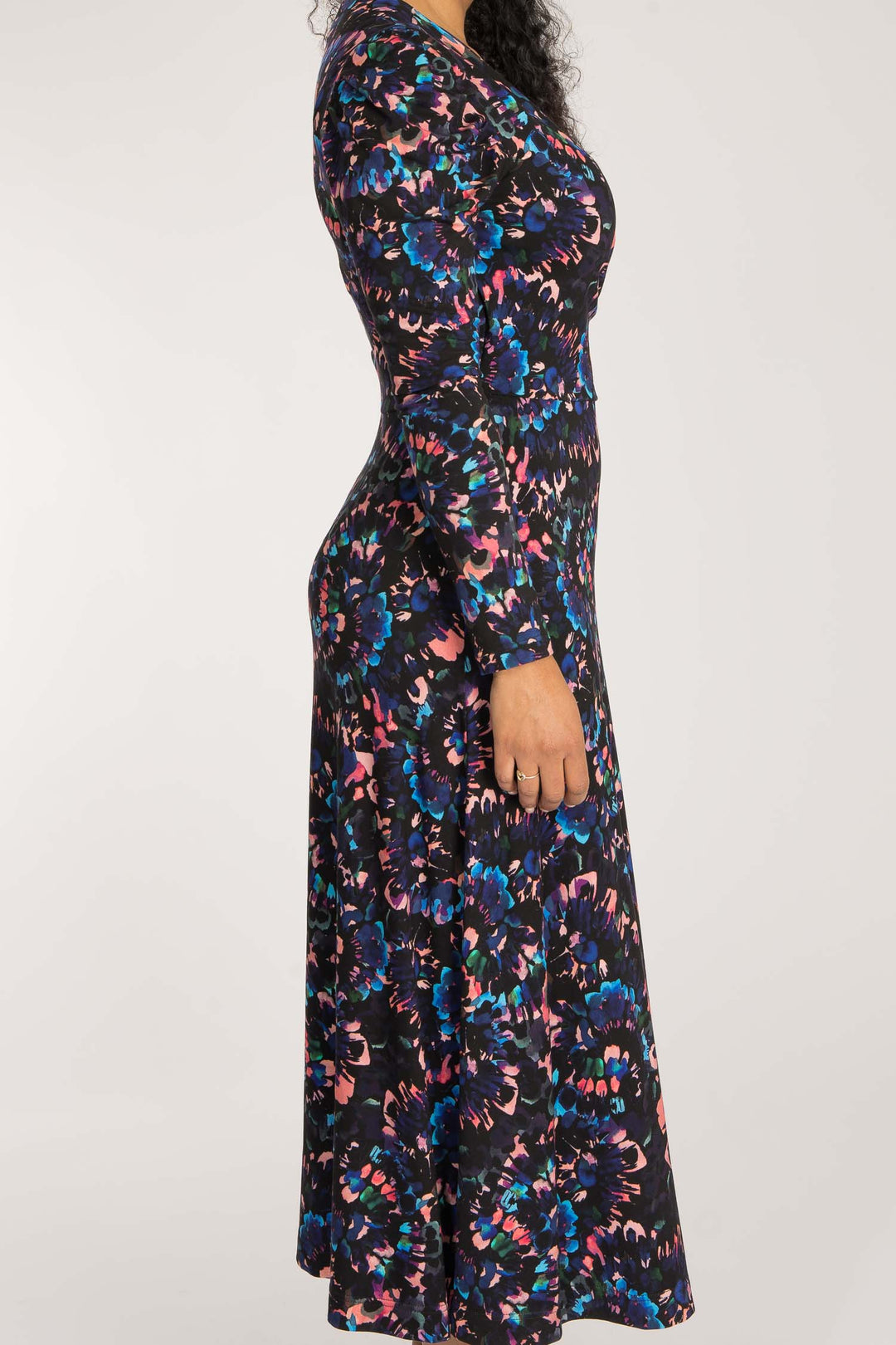 Closed wrap midi jersey dress - Blue-Pink
