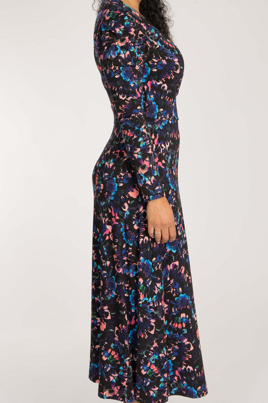 Closed wrap midi jersey dress - Blue-Pink